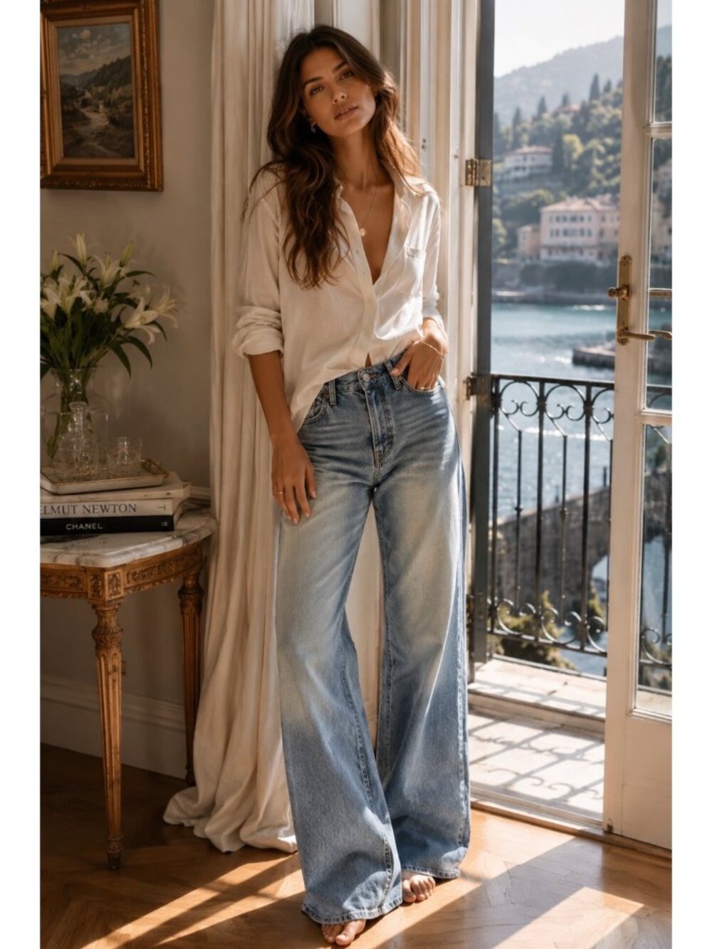 RE/DONE Blasted Mid Rise Wide Leg Blue Jeans Size 24 New With Tag